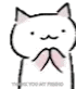 a cartoon cat with a mustache is holding its paws up .