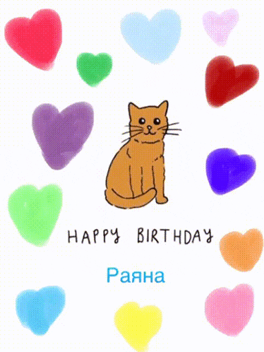 a birthday card with a cat and the words happy birthday raina