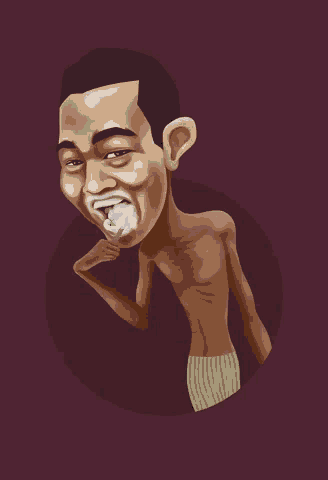 a cartoon drawing of a shirtless man with a beard