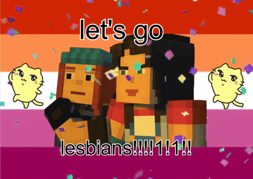 a poster with two cartoon characters and the words let 's go lesbians !!! 111