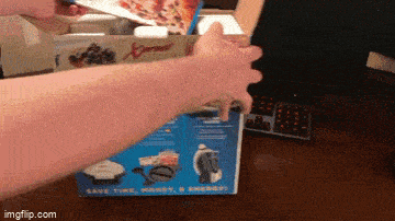 a person is opening a box that says save time money energy
