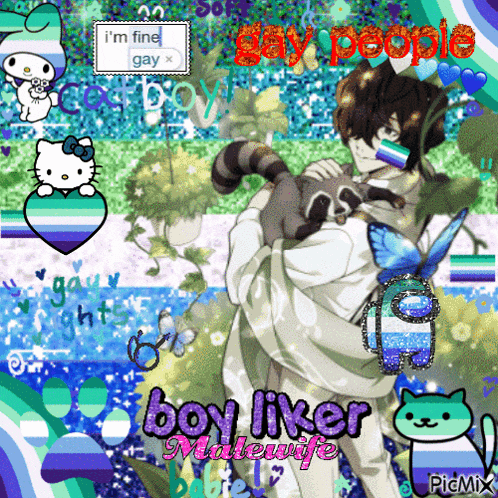 a picture of a boy holding a raccoon with the words boy liker malewife on the bottom