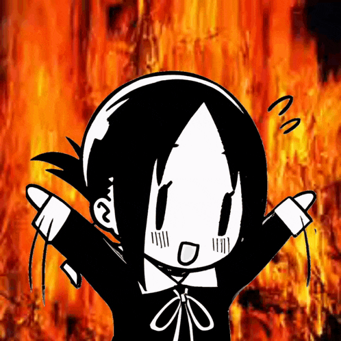 a black and white drawing of a girl in front of a fire background