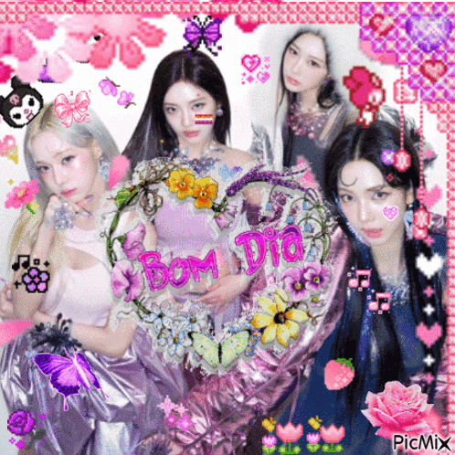 a picture of a group of women with bom dia written on the bottom