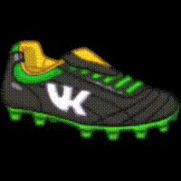 a black and green soccer shoe with a white vk on the side