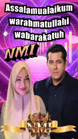 a man and a woman standing next to each other with the words assalamualaikum warahmatullahi wabarakatuh written above them
