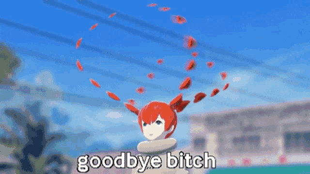 a picture of a girl with red hair and the words goodbye bitch above her