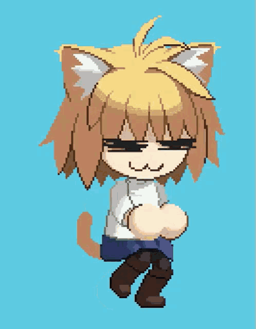 a pixel art of a girl with cat ears and a white shirt