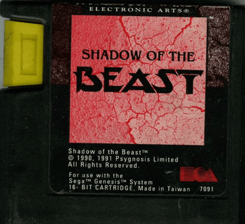 a shadow of the beast video game cartridge that is made in taiwan