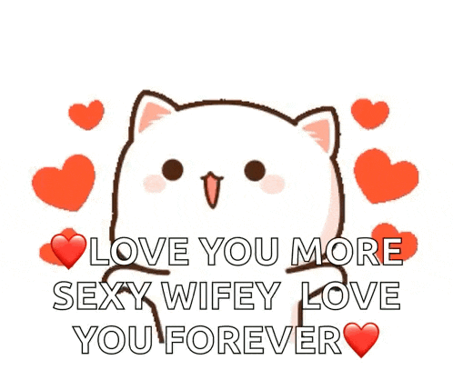 a cat is surrounded by hearts and says love you more sexy wifey love you forever