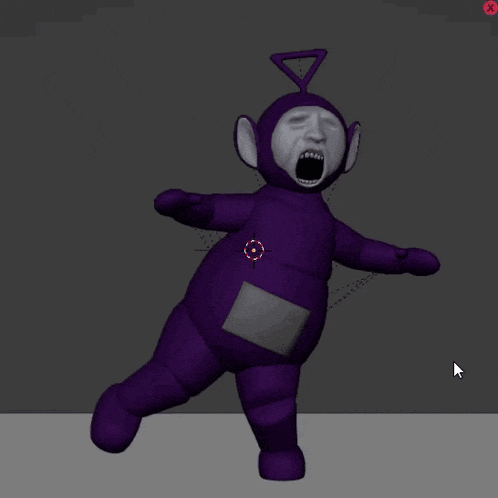 a 3d model of a purple teletubbies with a triangle on his head