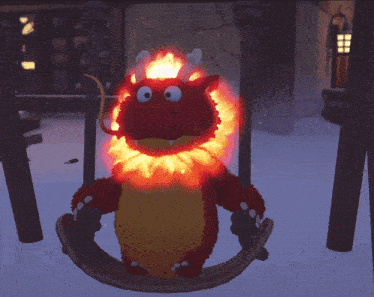 a person on a swing with flames coming out of them
