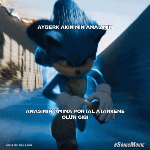 a poster for the sonic movie shows sonic running down a staircase