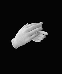 a pair of white gloves are clapping on a black background