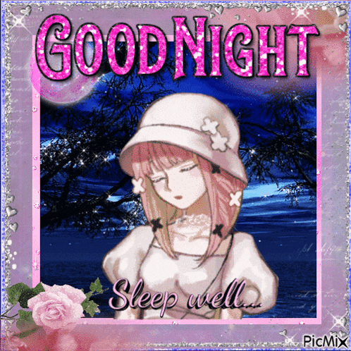 a picture of a girl with the words good night sleep well written on it