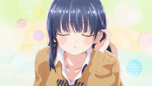 a girl with her eyes closed is wearing a brown sweater and tie