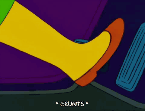 a cartoon of a person 's foot pressing a brake pedal with the words " grunts " below it .