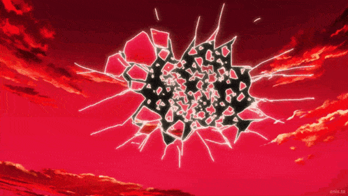 a red background with a black hole in it