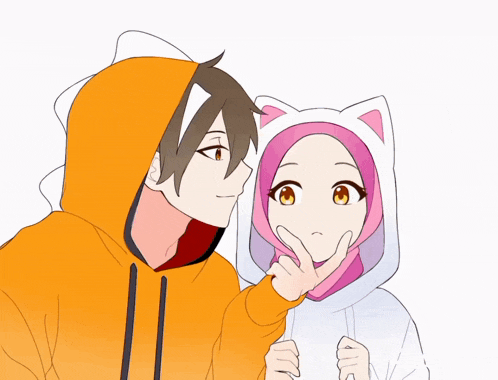 a boy and a girl are standing next to each other and the girl is wearing a pink hijab