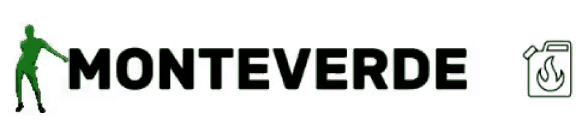 a logo for monteverde with a green silhouette of a man and a gas can