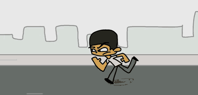 a cartoon of a man running with a very angry face