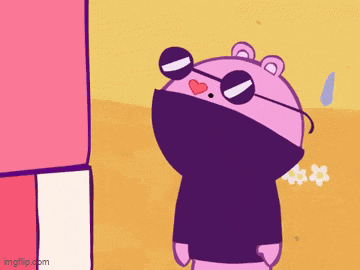 a cartoon bear wearing sunglasses and a black sweater