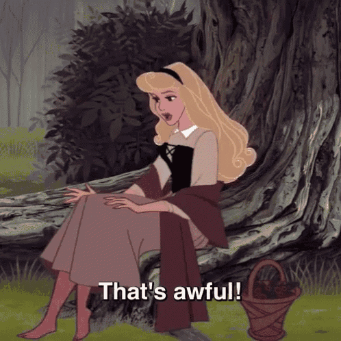 a cartoon of sleeping beauty sitting under a tree with the words that 's awful below her