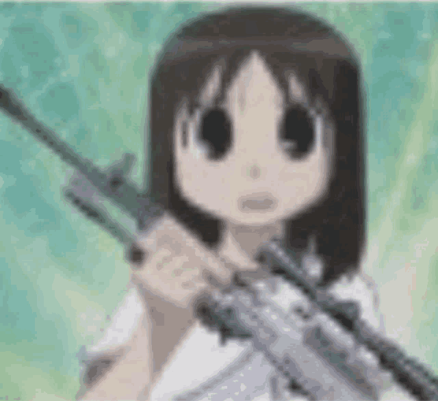 a girl in a white shirt is holding a gun in her hand .