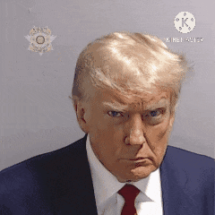 donald trump is wearing a suit and tie and making a serious face