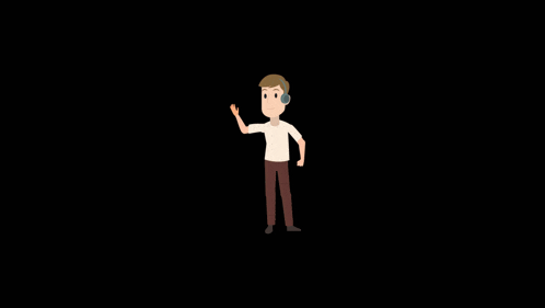 a cartoon of a man wearing headphones and waving his hand .