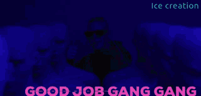 a man giving a thumbs up in front of a group of mannequins that say good job gang gang