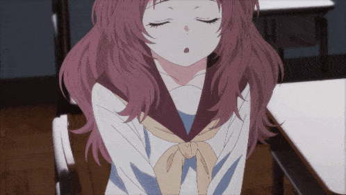 a girl with pink hair is wearing a white shirt and a yellow tie