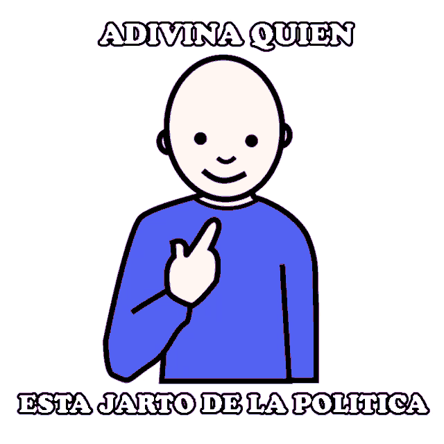 a bald man in a red shirt is pointing at himself and the words adivina quien esta jarto de la politica are below him