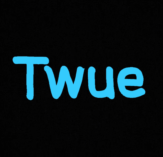 a black background with the word twue in blue letters