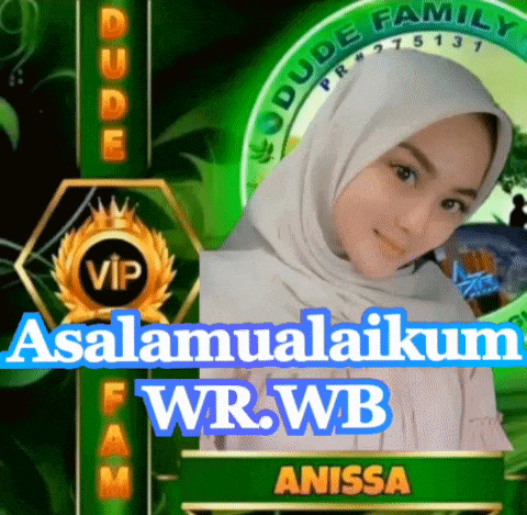 a woman wearing a white hijab is on a green background with the words " dude family "