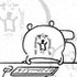 a black and white drawing of a bear sitting at a desk with a keyboard .