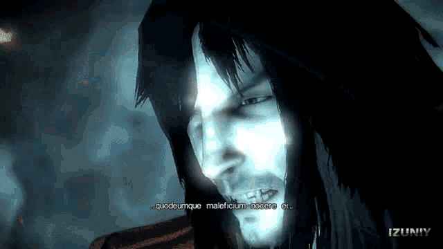 a video game screen shows a man with a beard and the words izunity at the bottom