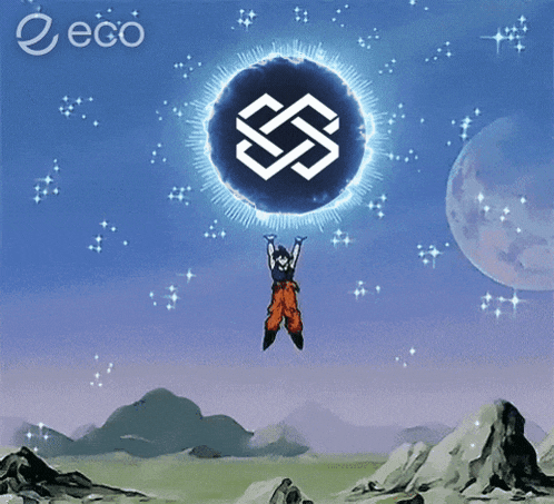 a cartoon character is flying through the air holding a sphere with the letter s in it