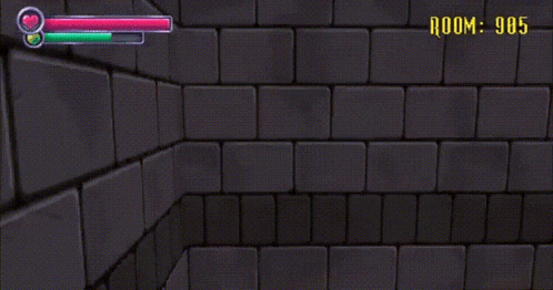 a video game shows a brick wall and says room 905 on the bottom