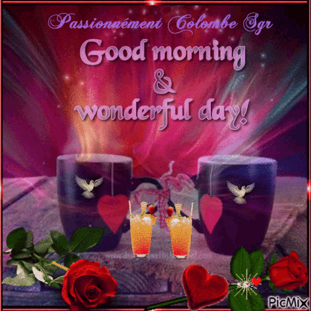 a greeting card that says passionnement colombe ogr good morning & wonderful day