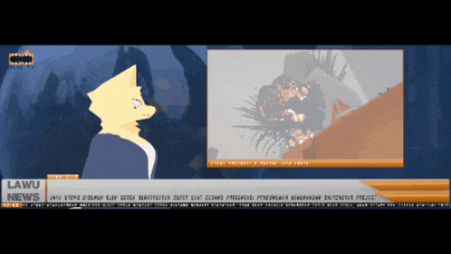 a screen shows a news report with lawu news on the bottom