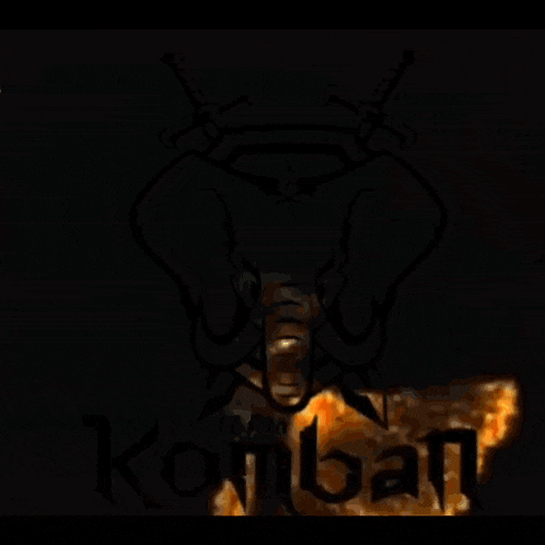 a drawing of an elephant with a sword and the word team komban
