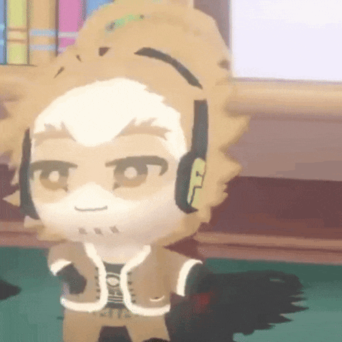 a cartoon character wearing headphones is standing in a room .