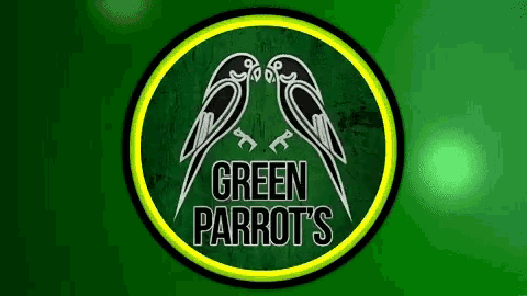 a logo for green parrot 's with two parrots in a circle on a green background .
