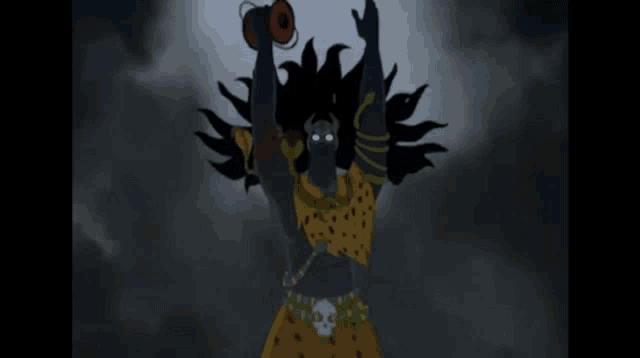 a cartoon character with a skull on his waist