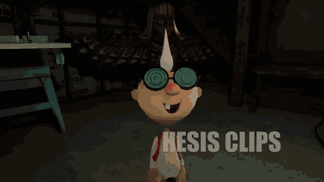 a cartoon character with glasses and the words ' thesis clips ' on the bottom right