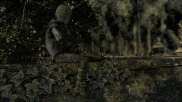 a drawing of a man sitting on a wall with ivy growing on it