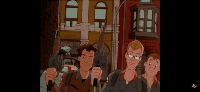 a cartoon of a group of people with ghostbusters on their shirts