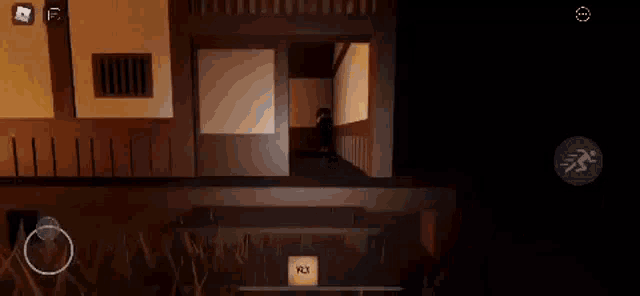 a person is running through a hallway in a video game .