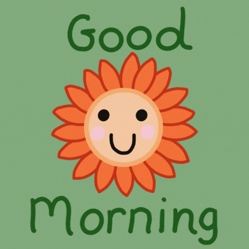 a cartoon sunflower with a face and the words good morning